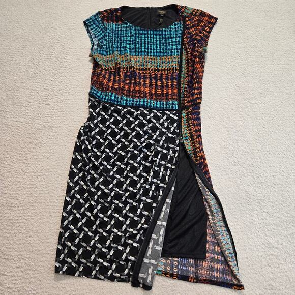 Laundry Shelli Segal Zipper Front Dress Sz10 Bodycon Multicolor Office Siren - Picture 4 of 10